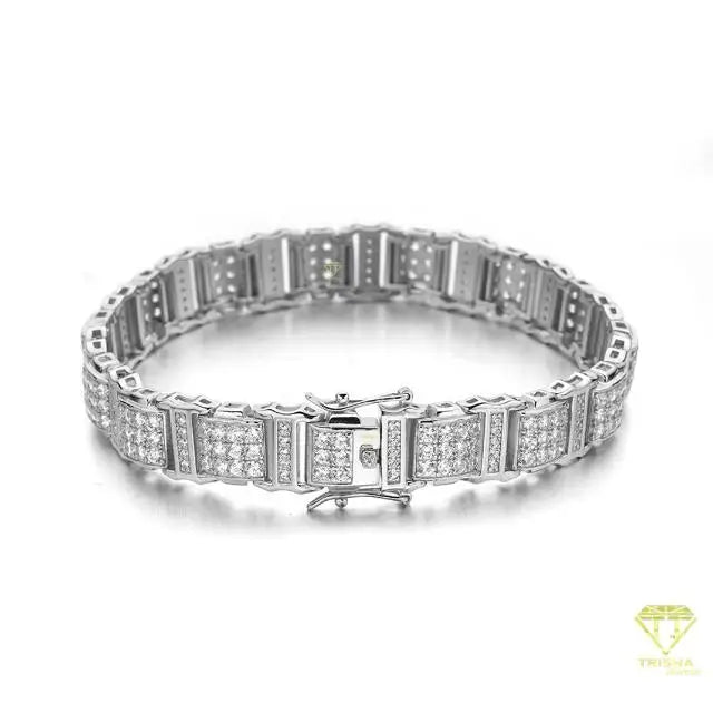 Unisex Sparking Moissanite Diamond Iced Out - 925 Sterling Silver Bracelet