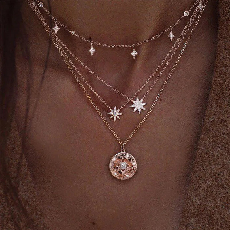 Multi layered Moon Cross Tree Star Pendant Statement