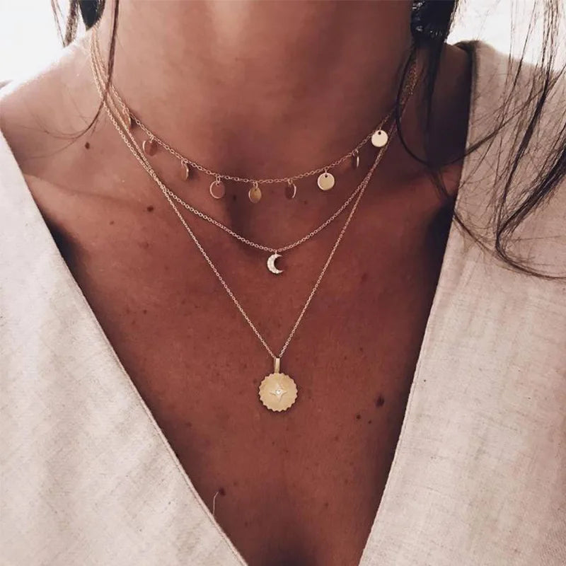 Multi layered Moon Cross Tree Star Pendant Statement
