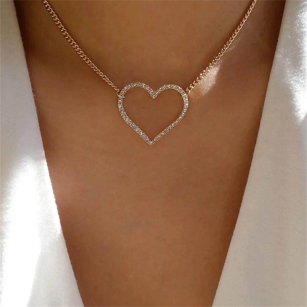 Multilevel Gold Crystal Heart-shaped Necklace