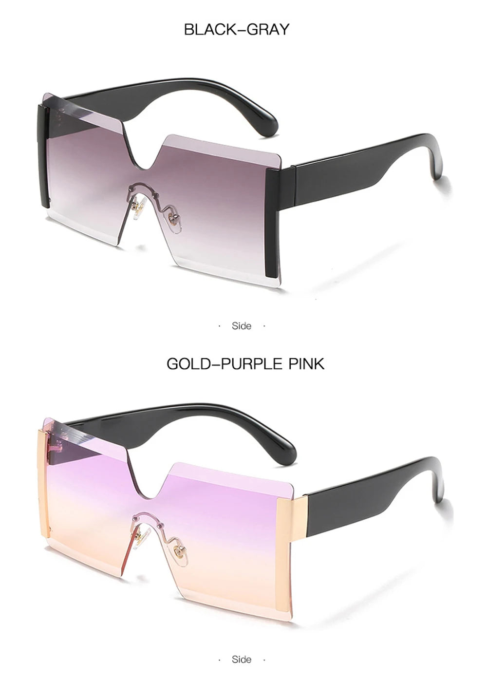 Fashion Oversized Square Rimless Sunglasses