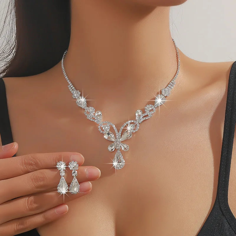 Bridal Rhinestones Necklaces Set | Butterfly Crystal