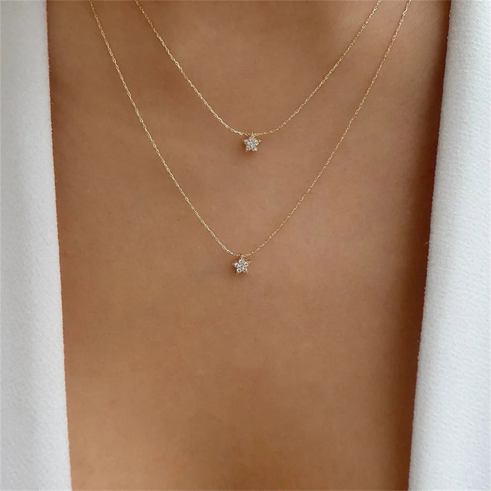 Multilevel Gold Crystal Heart-shaped Necklace