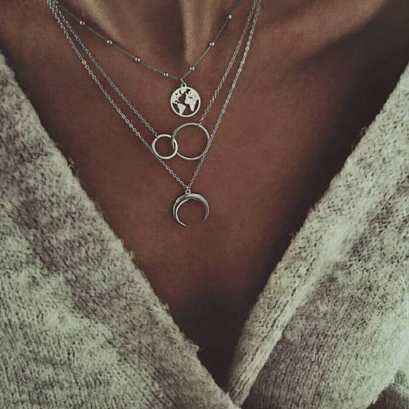 Multi layered Moon Cross Tree Star Pendant Statement