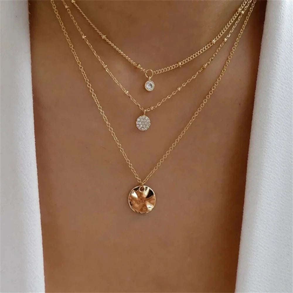 Multilevel Gold Crystal Heart-shaped Necklace