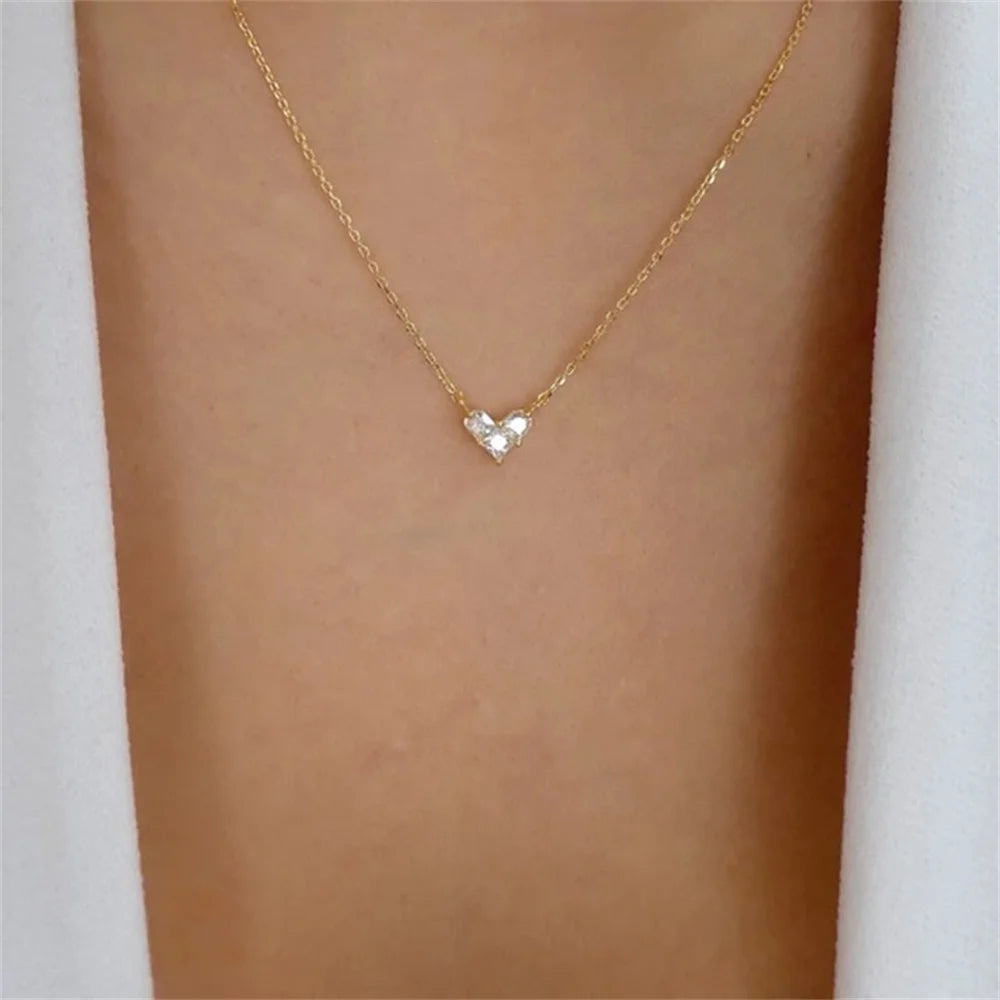 Multilevel Gold Crystal Heart-shaped Necklace