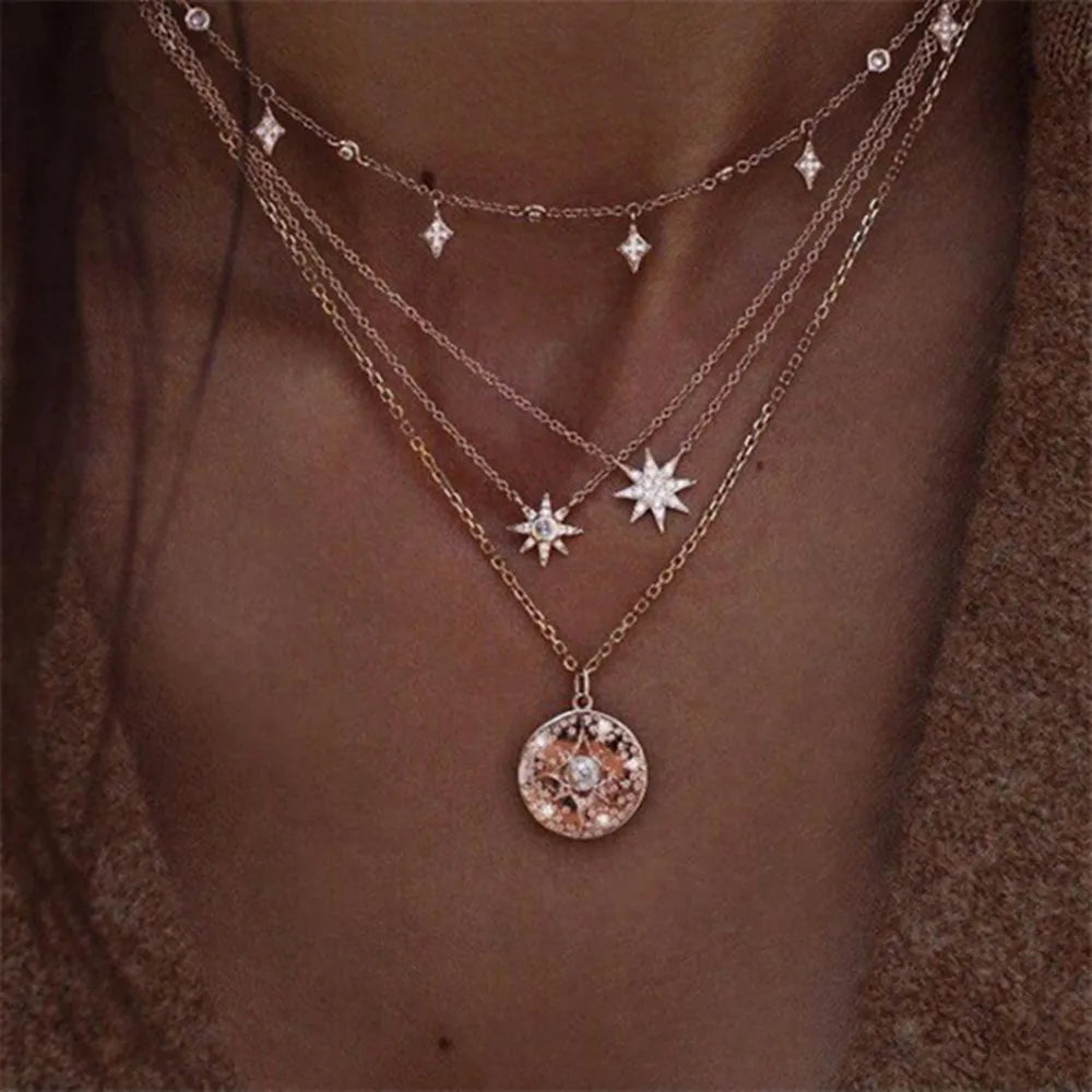 Multilayer Star Moon Pendant Necklace