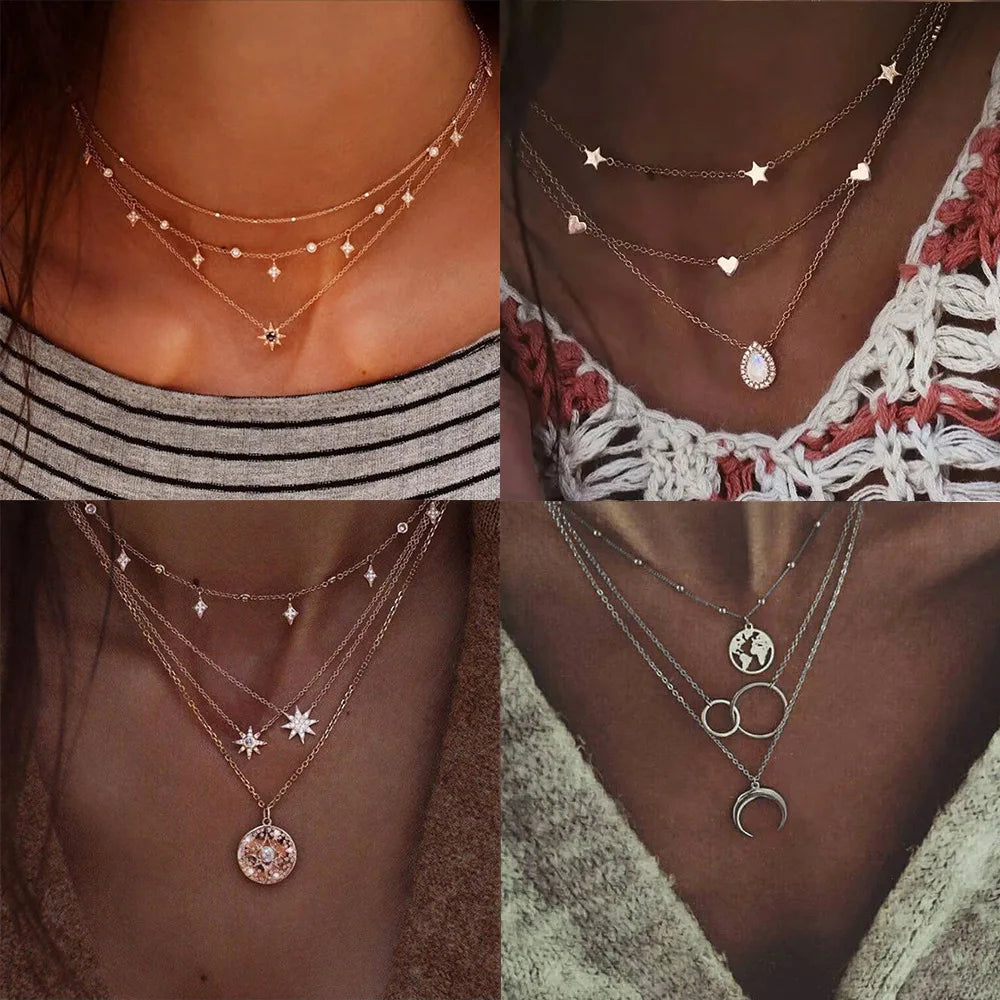 Multilayer Star Moon Pendant Necklace