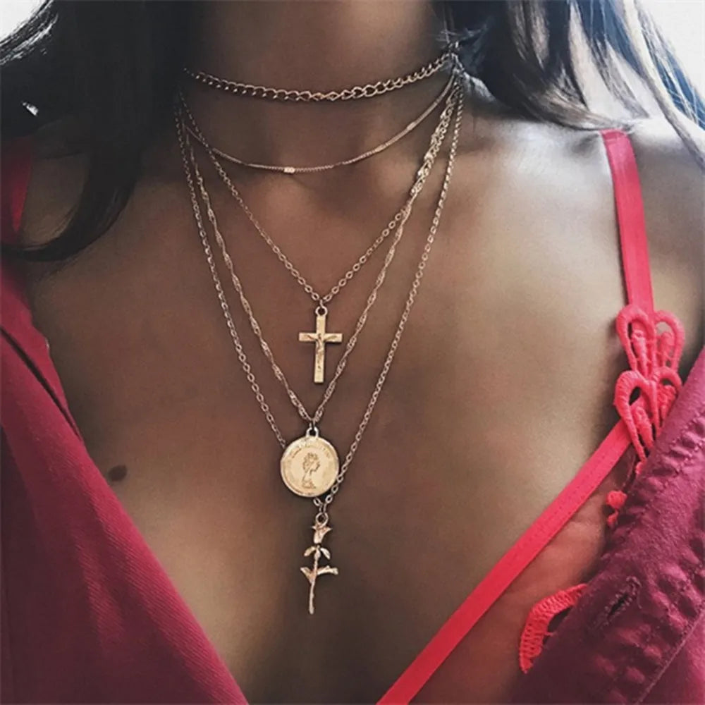 Multilayer Star Moon Pendant Necklace
