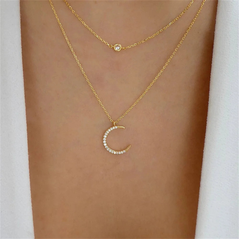 Multilevel Gold Crystal Heart-shaped Necklace