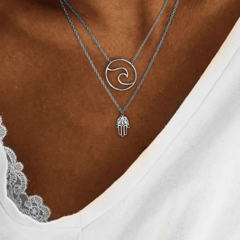 Multi layered Moon Cross Tree Star Pendant Statement