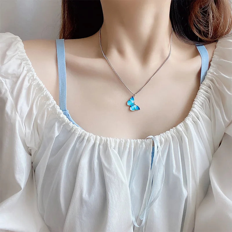 Blue Gradient Butterfly Necklace | Jewelry Gift