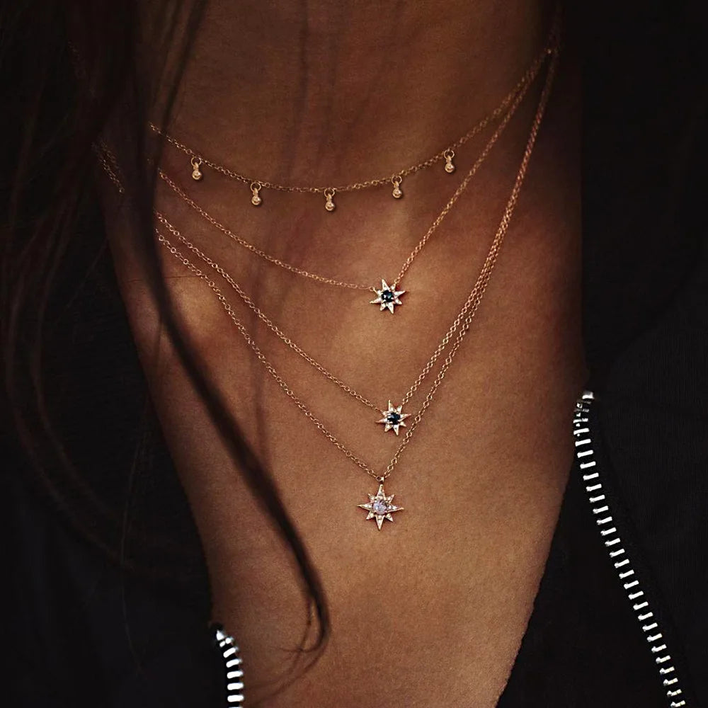 Multi layered Moon Cross Tree Star Pendant Statement