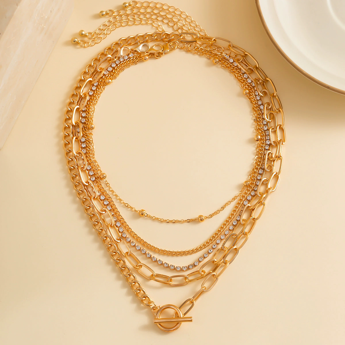 5-Piece Diamond-Embedded Cross Chain Necklace