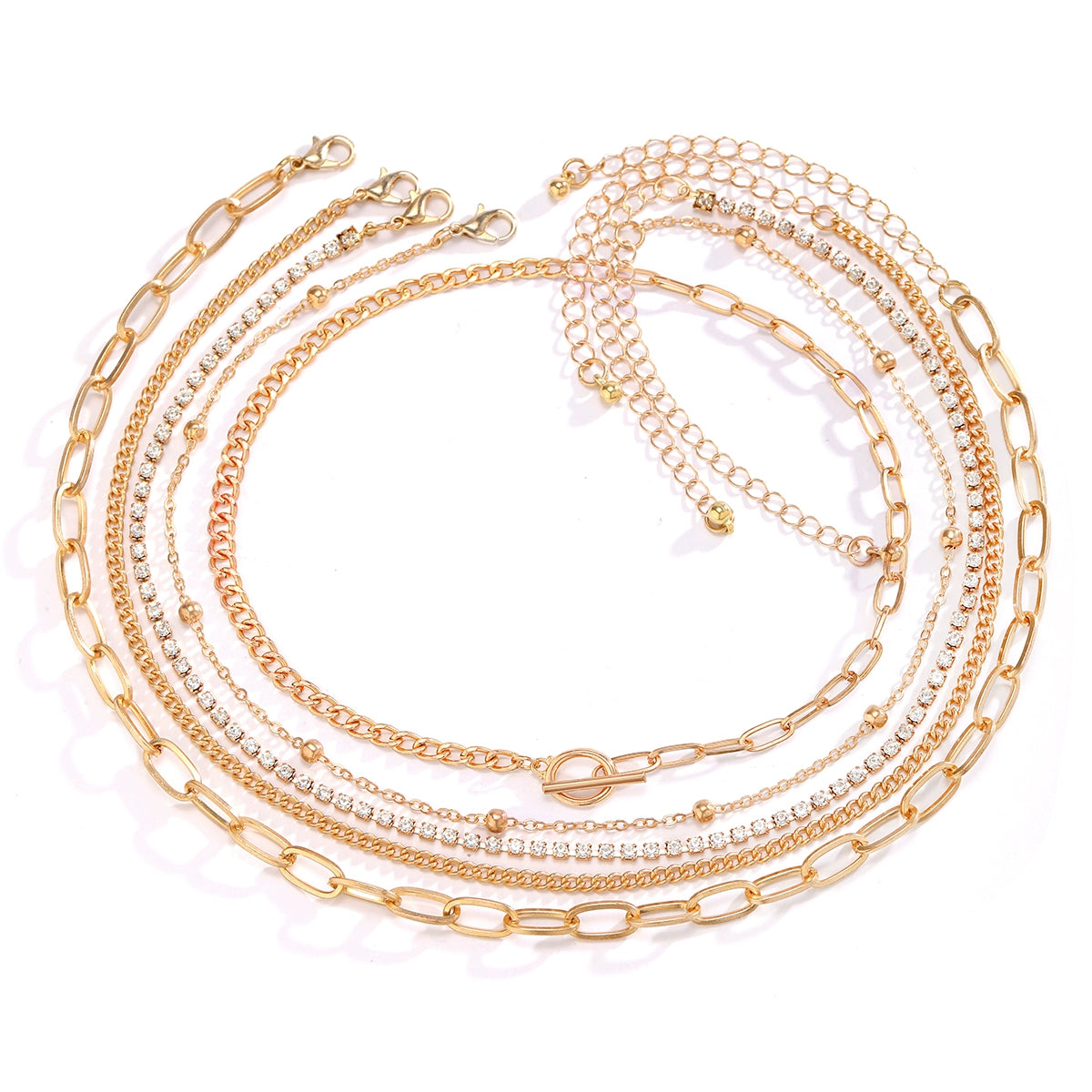 5-Piece Diamond-Embedded Cross Chain Necklace