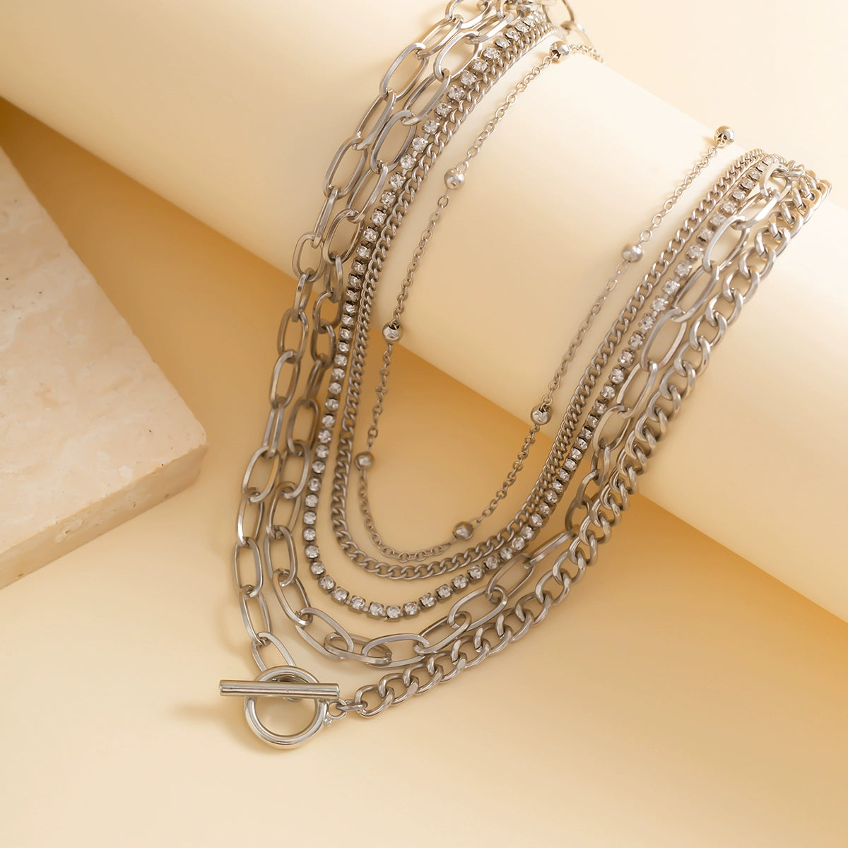 5-Piece Diamond-Embedded Cross Chain Necklace