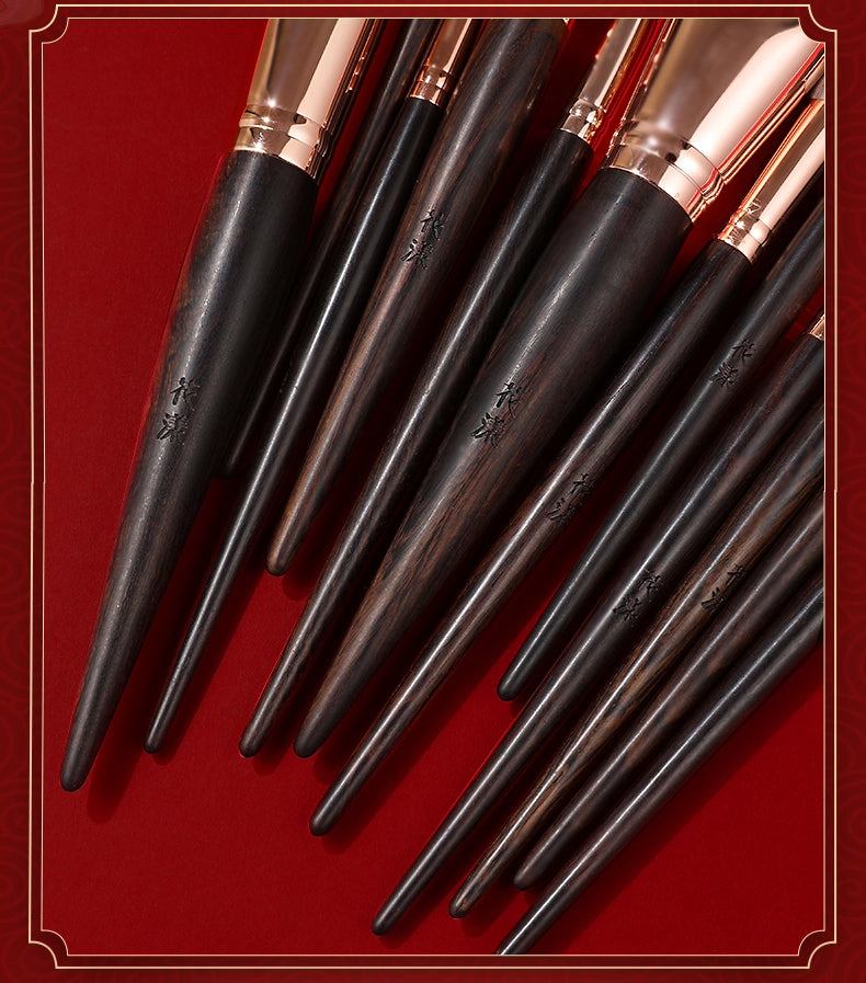 Ebony Rose 12 Makeup Brushes Suit Animal Fur Lady Texture