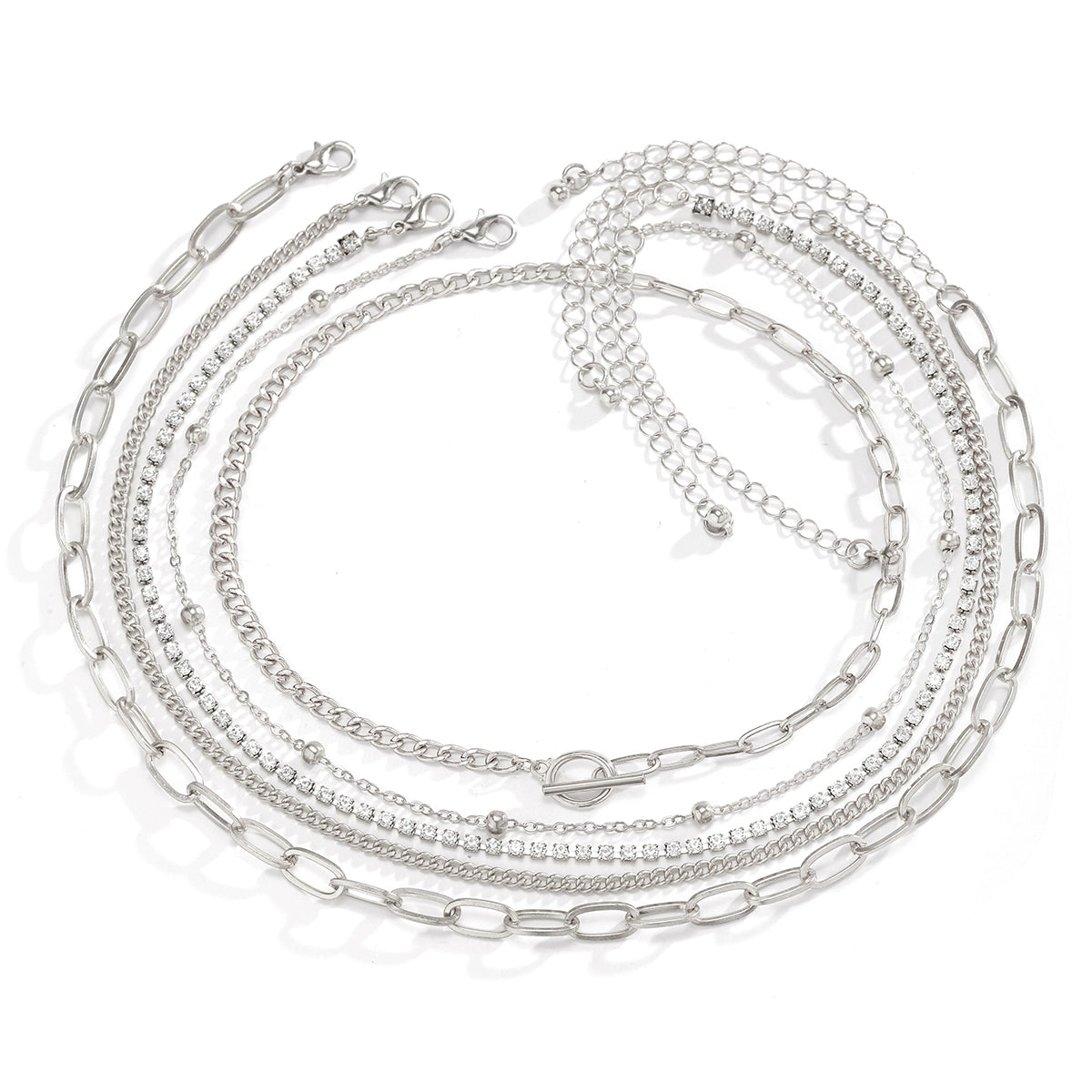 5-Piece Diamond-Embedded Cross Chain Necklace