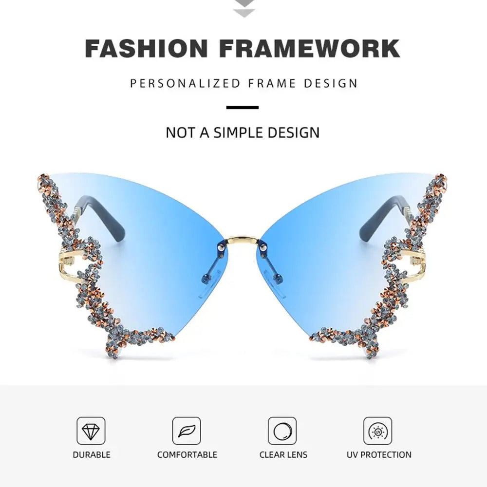 Luxury Butterfly Rimless Oversized Rhinestone Eyewear
