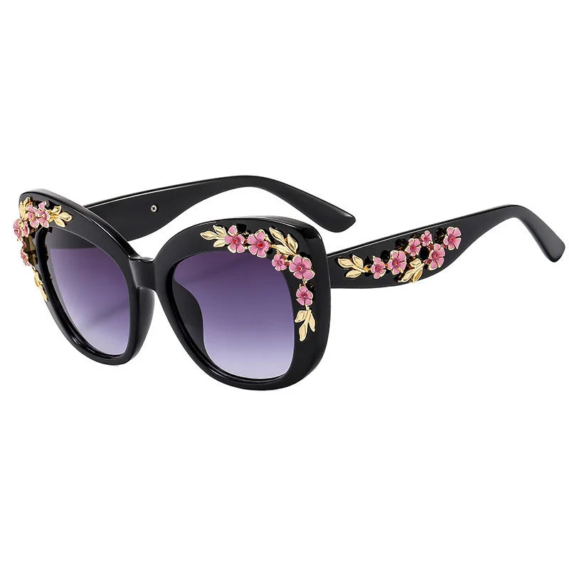 Rose Flower Cat Eye Queen Oversize Sunglasses