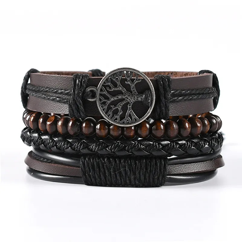 4Pcs/ Set Braided Leather Bracelets