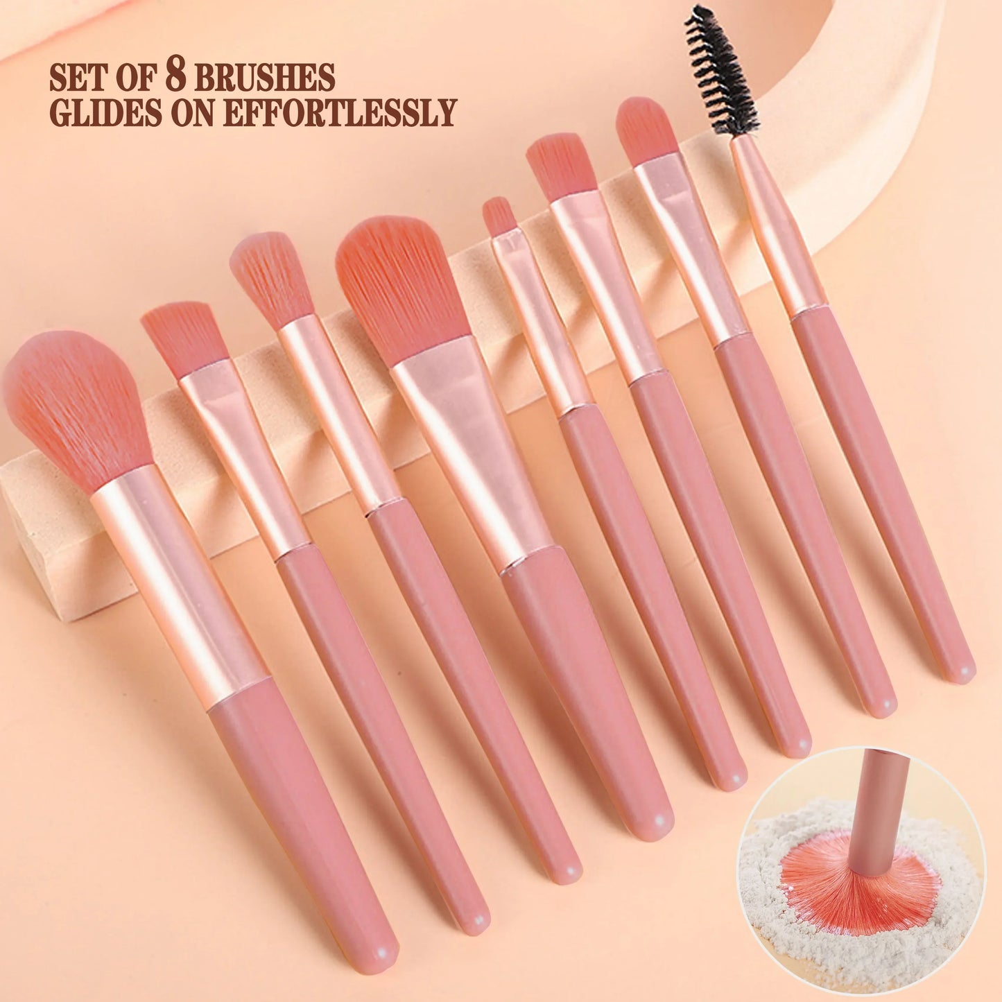 8pcs Makeup Brush Set for Face Loose Powder, Blush, Concealer, Eyeshadow | Radiant Look