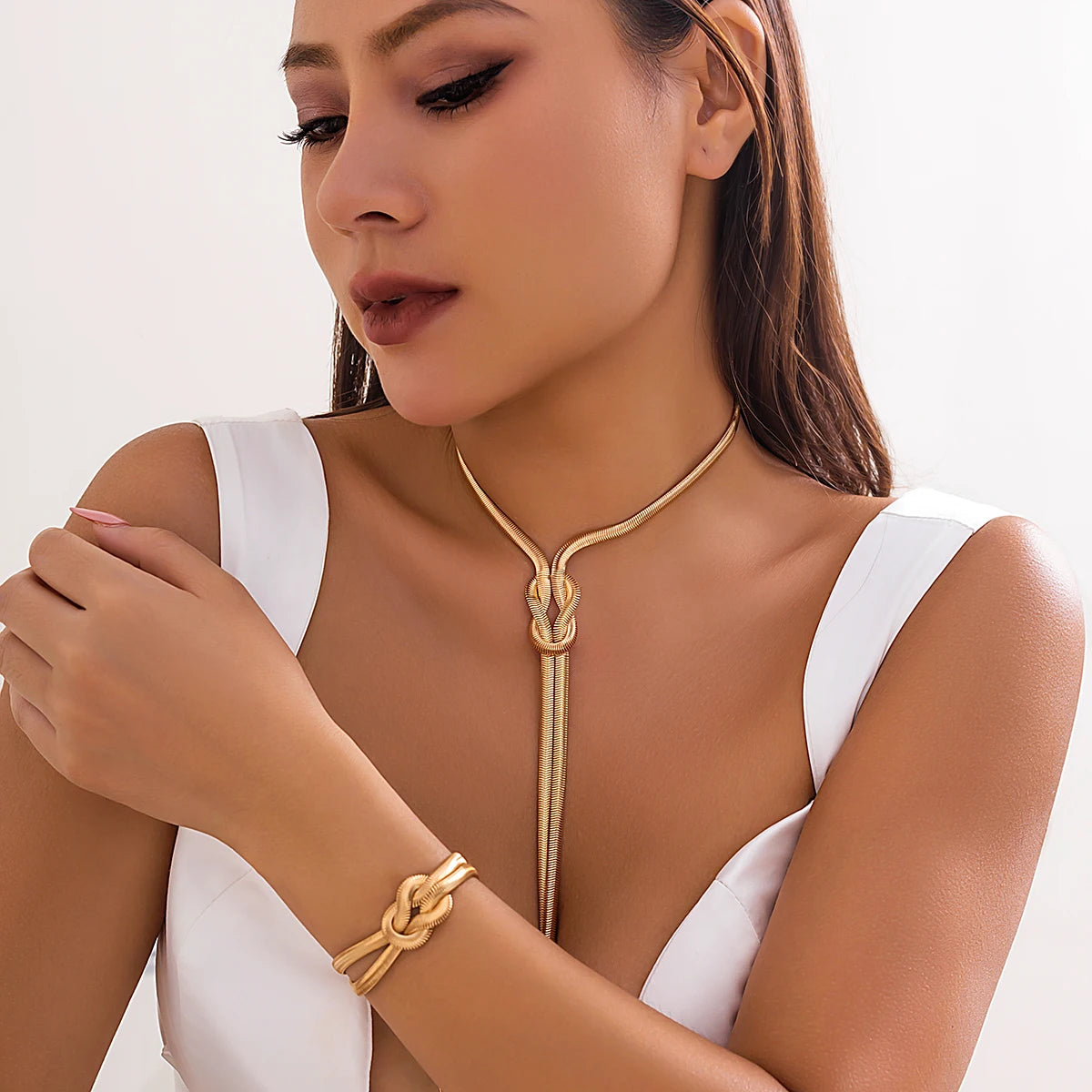 2Pcs/Set Smooth Long Snake Twisted Necklace