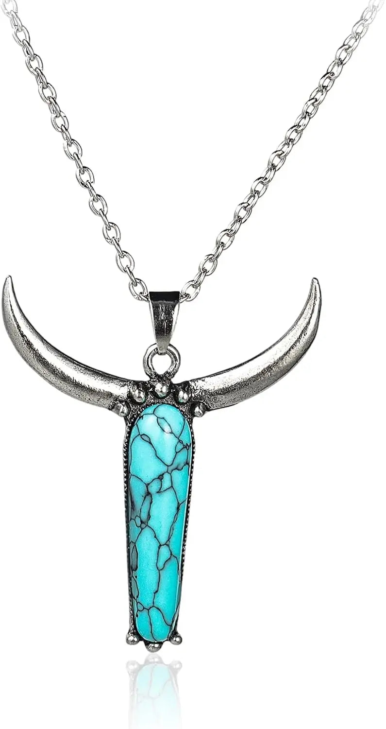 Natural Turquoise Boho Bead Silver Necklace