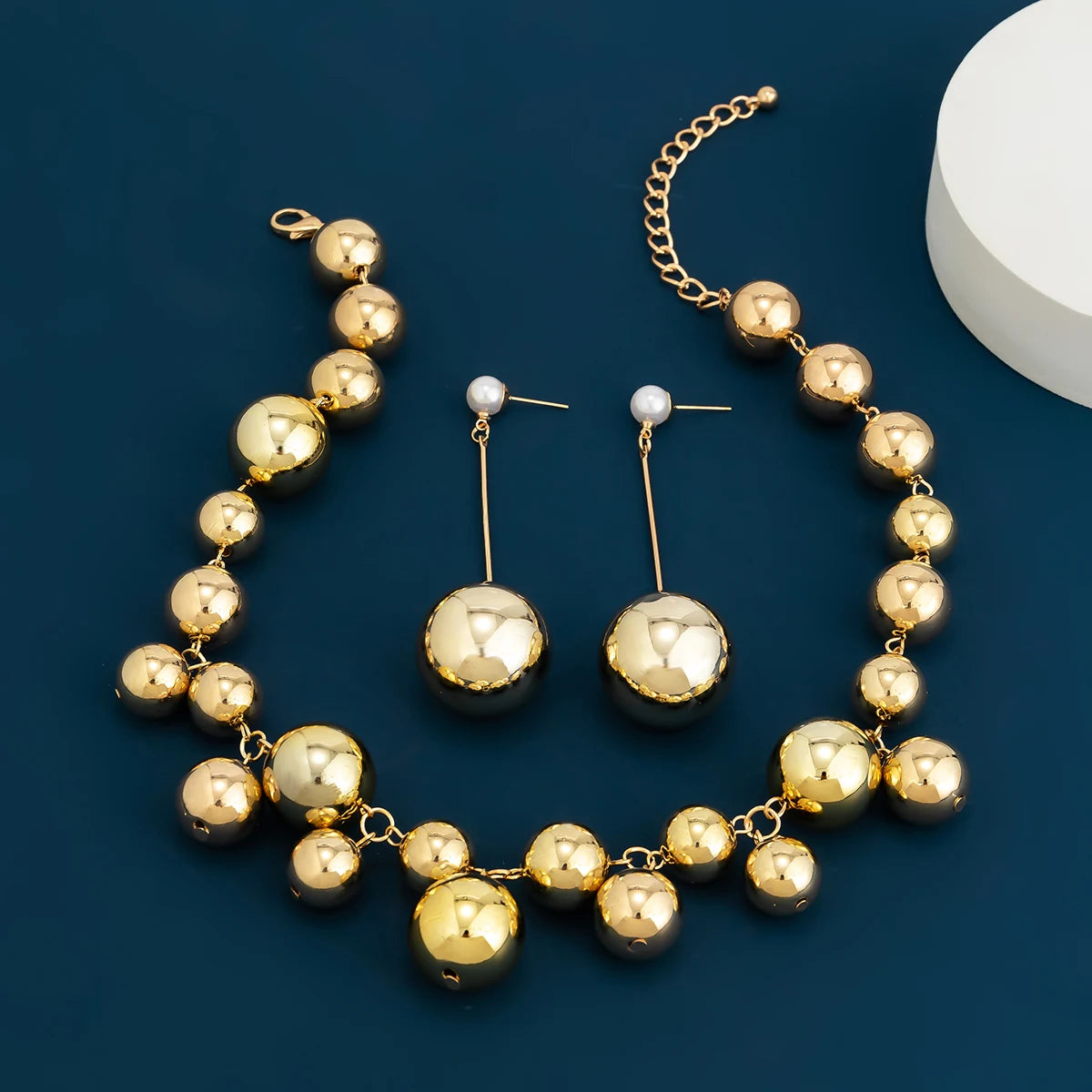 Ball Bead Chain Necklace & Drop Earrings