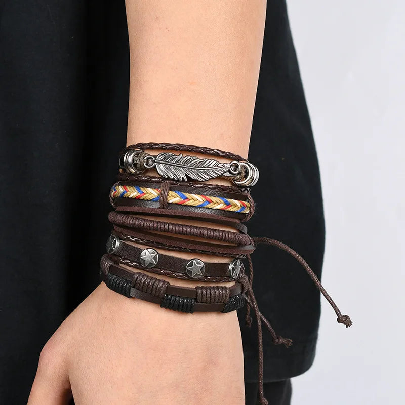 Adjustable Leather Set viking bracelet