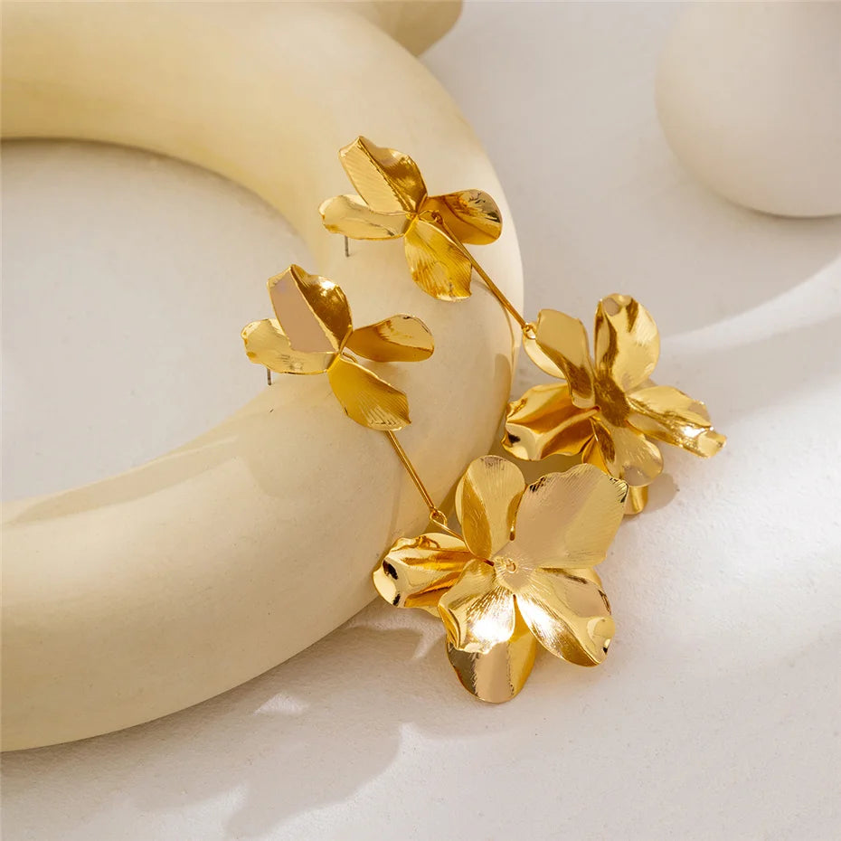 Flower Petal Pendant Drop Earrings