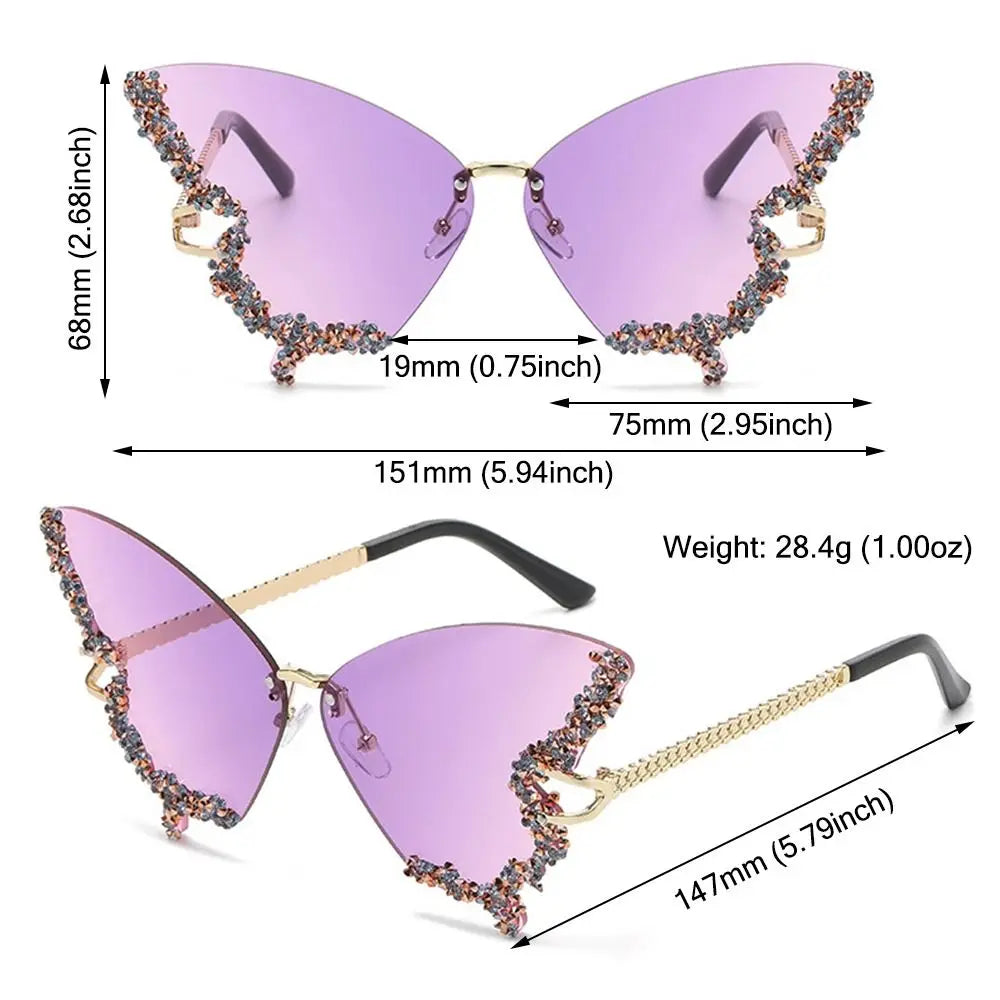 Luxury Butterfly Rimless Oversized Rhinestone Eyewear