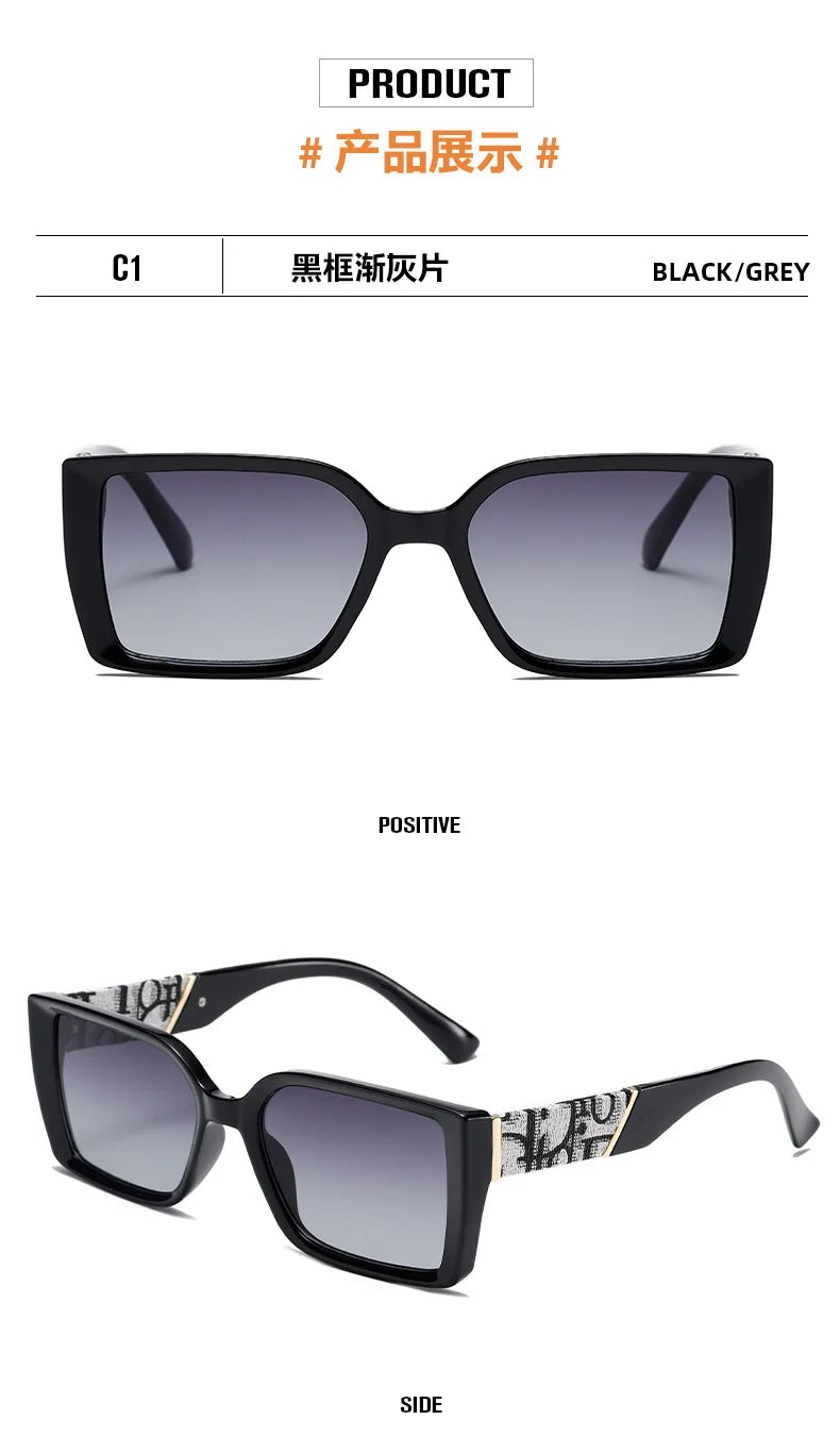 Letter Square Retro Tinted Rectangle Sunglasses
