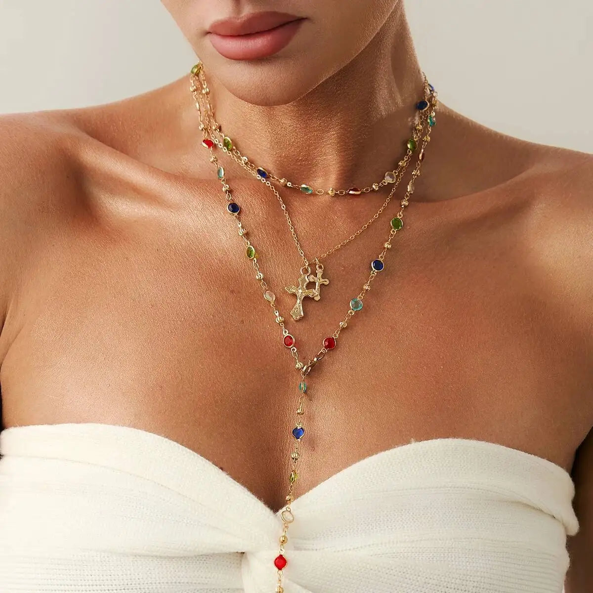 3Pcs/Set Crystal Tassel Necklace