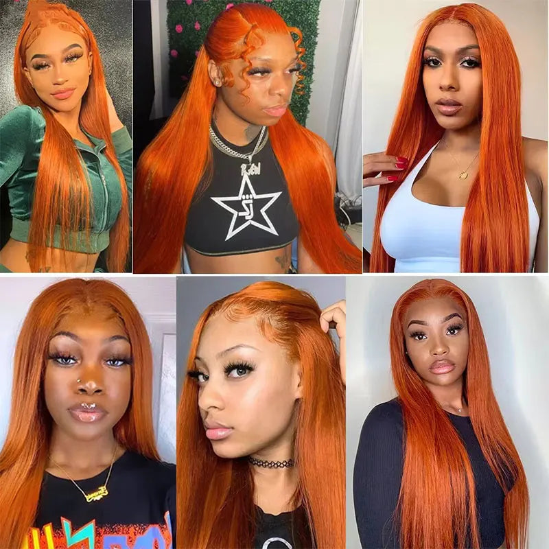30 Inch Straight Orange Ginger Lace Front Wigs Human Hair