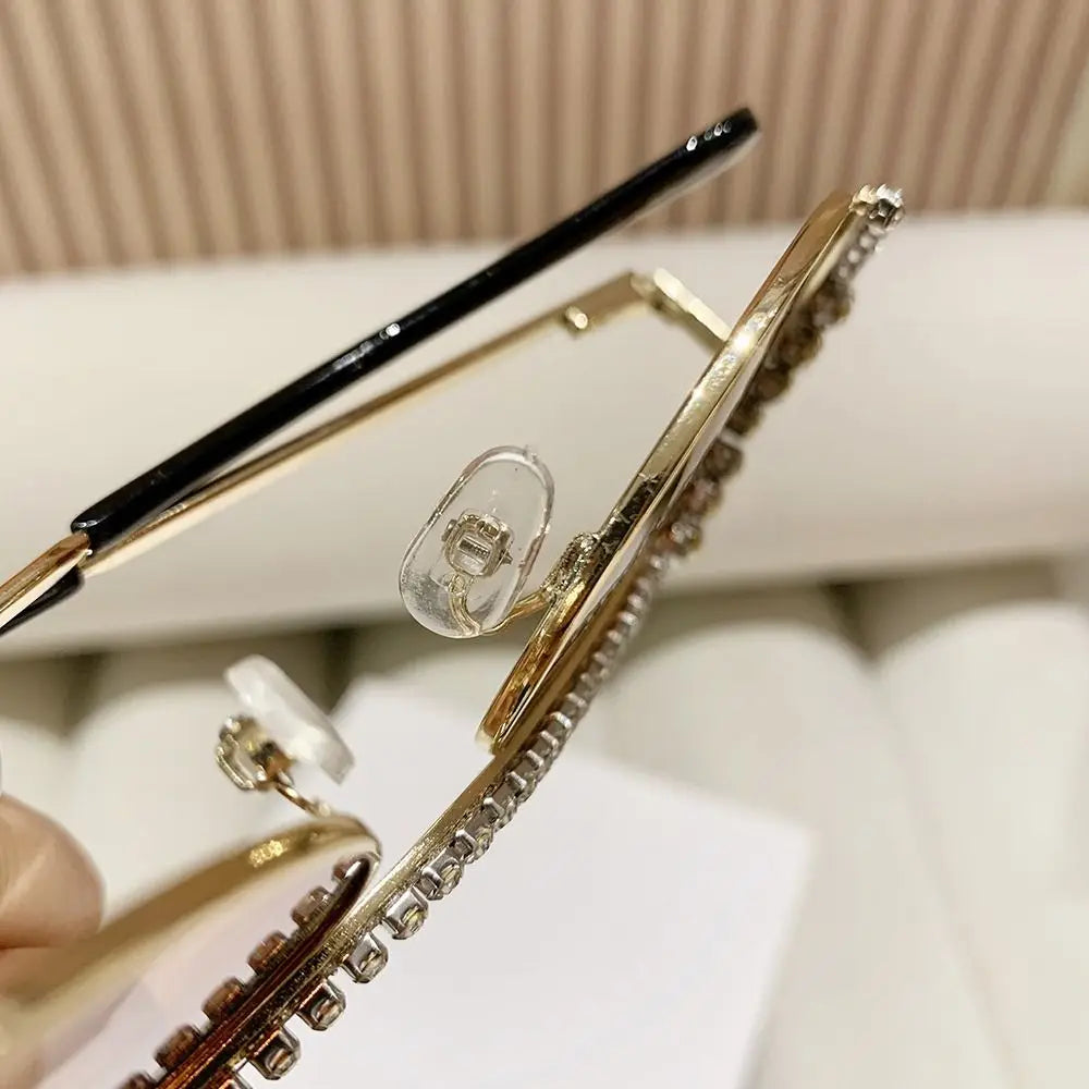 Cat-Eye Rhinestone Embellished Metal Sunglasses