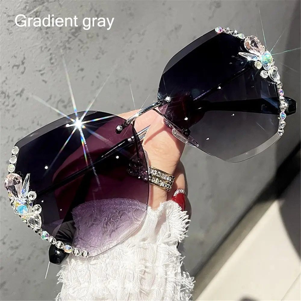 Rimless Trendy Retro Cutting Sunglasses