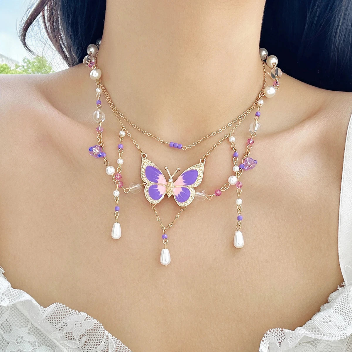 Sweet Drip Oil Butterfly Necklace Aesthetic Jewelry