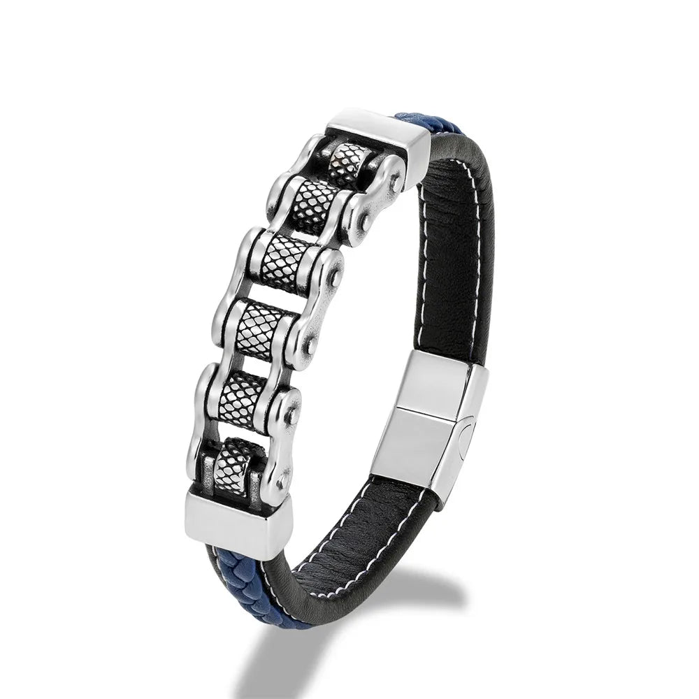 Biker Chain Braided Genuine Leather/ Stainless Steel