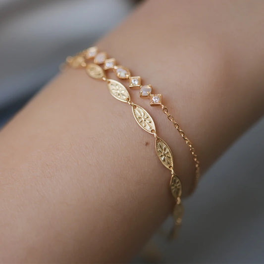 925 Sterling Silver Bracelet | Leaf Relief K Gold Plated