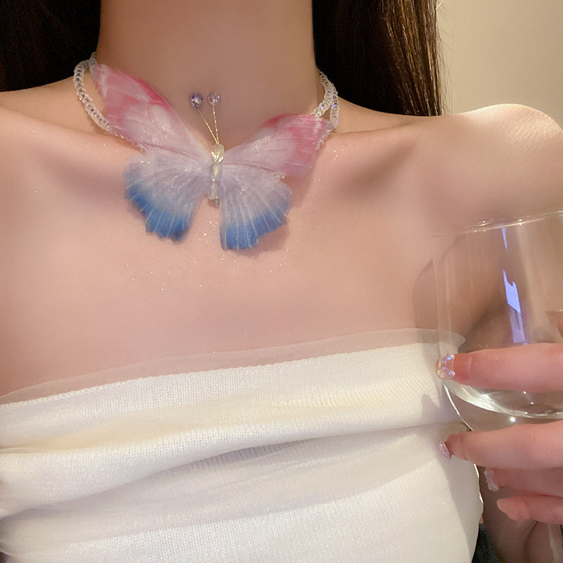 Butterfly Crystal Aesthetic Double Layer Necklace
