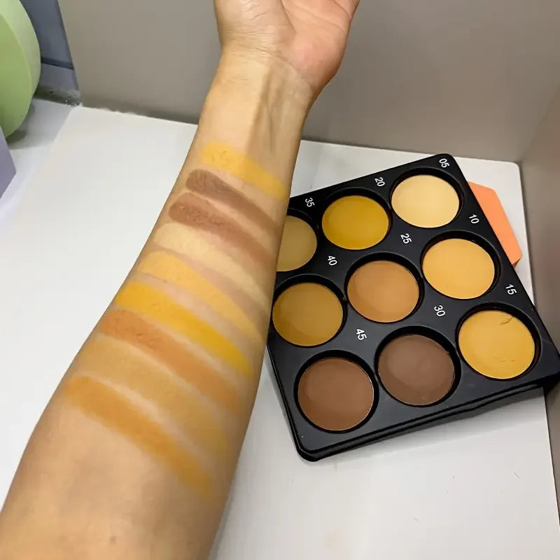 9-Color Dark Bronze Foundation Palette, Contouring, Concealer, Glitter