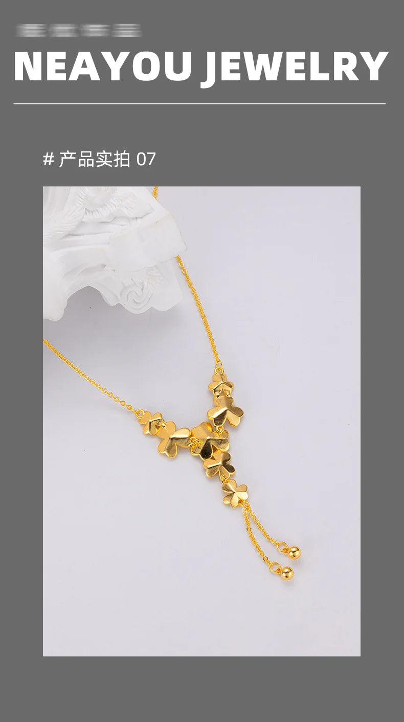 Real Gold 24K three-petaled grass collarbone necklace