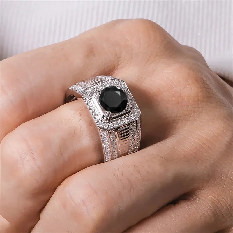 1CT Round Black Moissanite 18k White Gold Plated