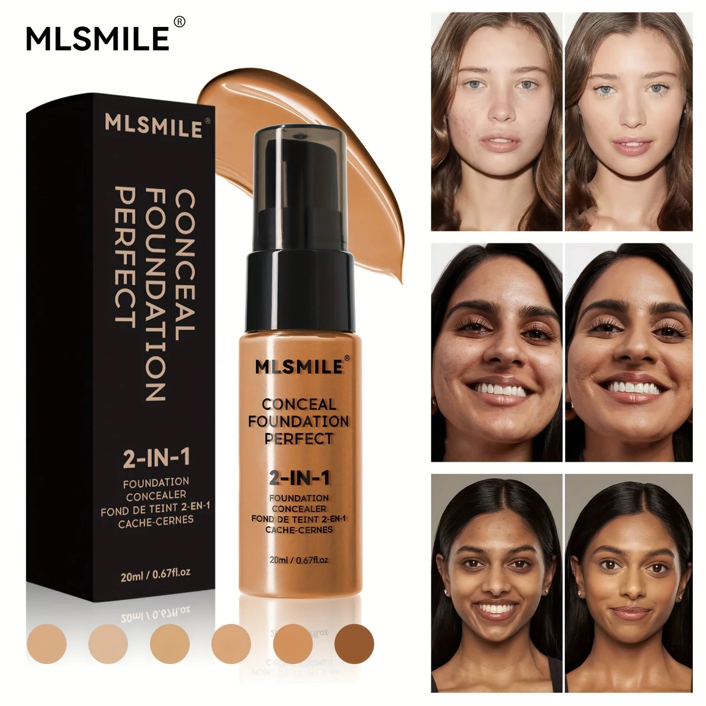 2-In-1 Oil Control Liquid Foundation And Concealer, Full Coverage Long Lasting Waterproof, Hydrating And Brightening Concealer