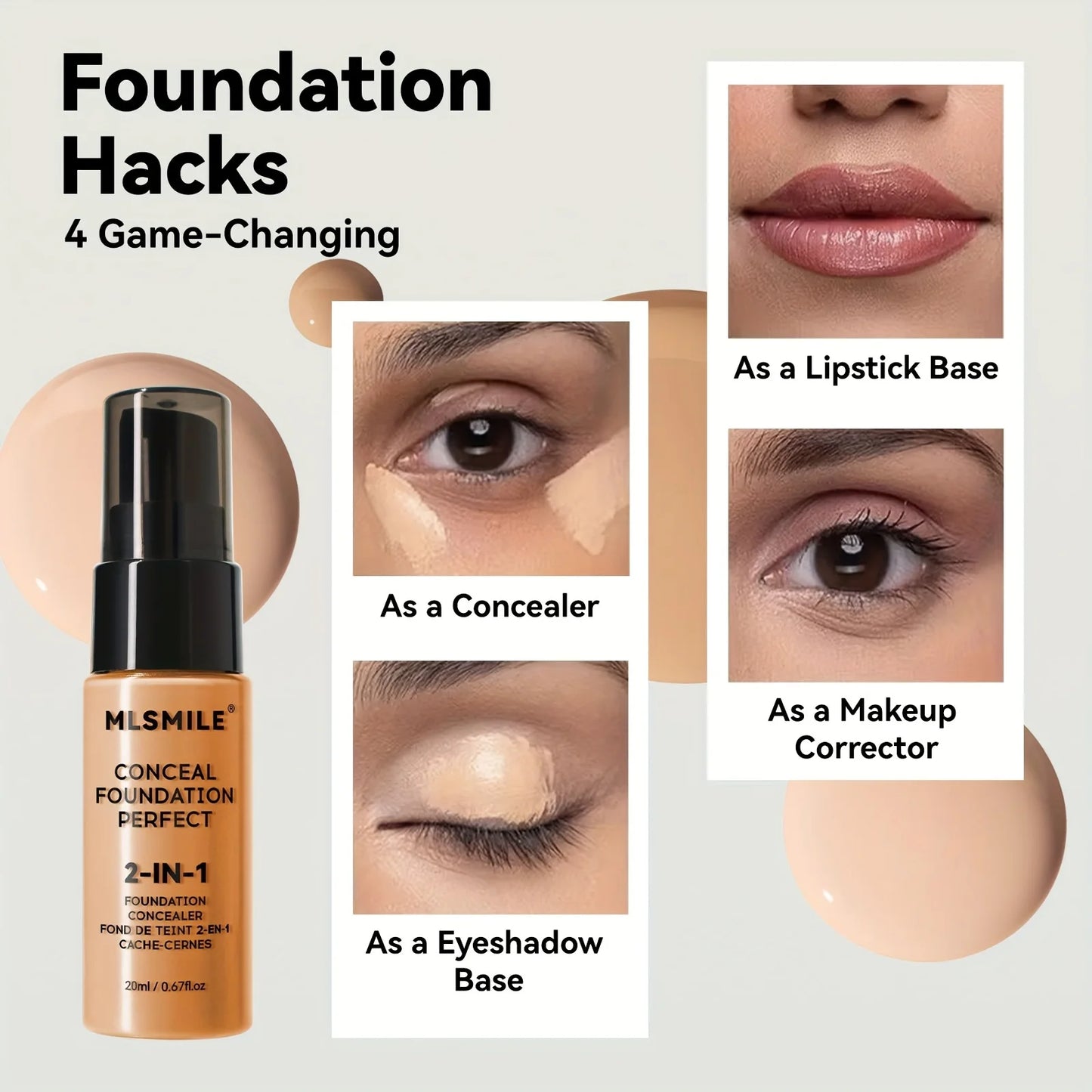 2-In-1 Oil Control Liquid Foundation And Concealer, Full Coverage Long Lasting Waterproof, Hydrating And Brightening Concealer