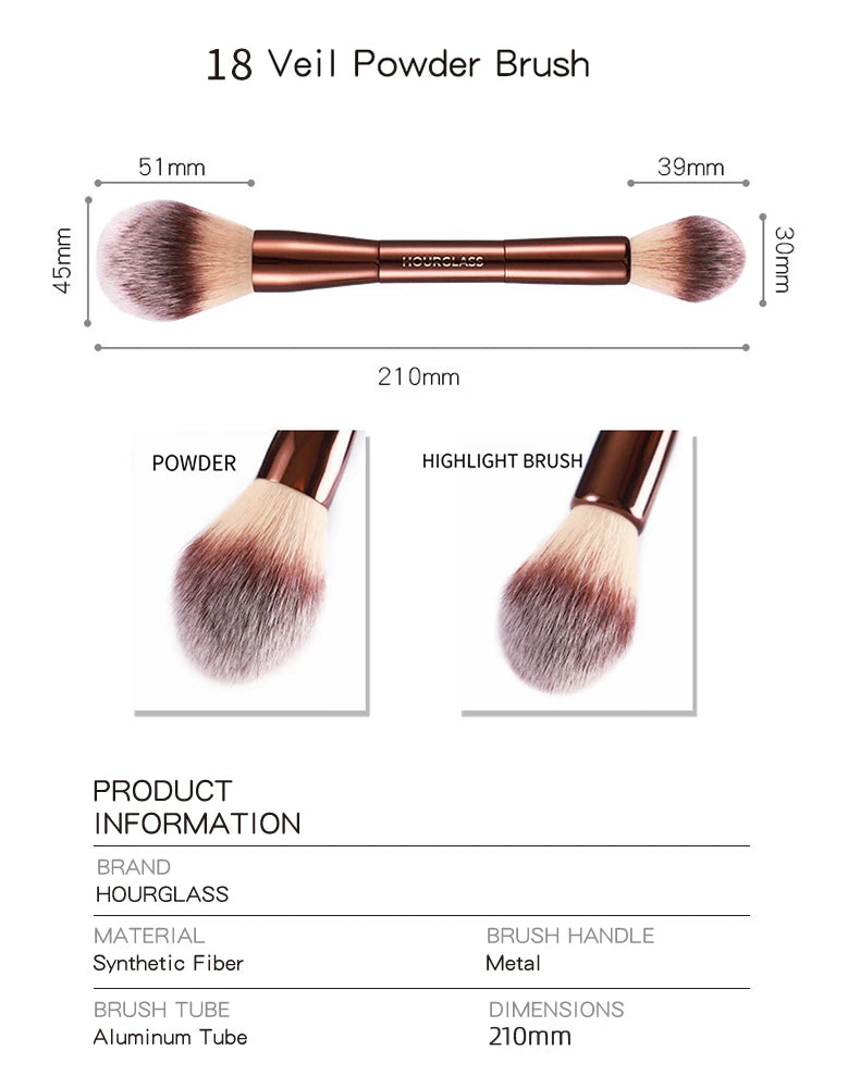 Hourglass Makeup Brush- No.18 Veil Powder Brush |Soft Fiber Hair Double Head