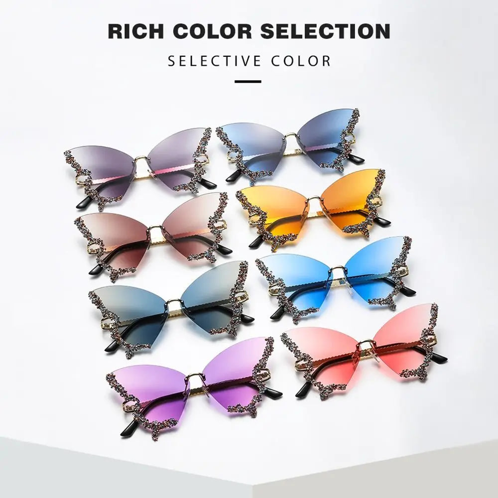 Luxury Butterfly Rimless Oversized Rhinestone Eyewear