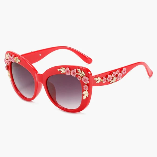 Rose Flower Cat Eye Queen Oversize Sunglasses