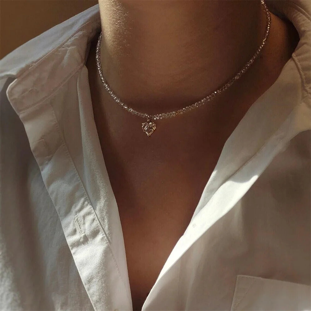 Crystal Heart Star Sun Moon Necklace